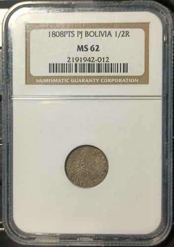 PJ BOLIVIA 1/2R 1808 NGC MS62.