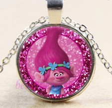 Trolls Poppy Princess Cabochon Glass Tibet Silver Chain Pendant Necklace USA New