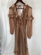 ASOS Design Ruffle Plunge Floaty MIDI Chiffon Dress Nude Wedding Guest UK 8 BNWT