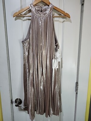 1.State Rose Gold Metallic Pleated Trapeze Dress Size 6 NWT | eBay