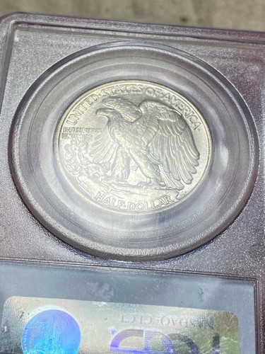 Medio dólar Walking Liberty 1943-P graduación profesional MS 66 explosión moneda blanca soporte azul antiguo - Imagen 8 de 8