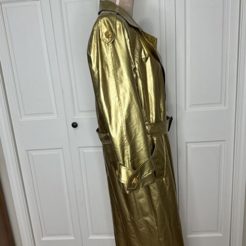 Vintage 1980s Christian Dior Gold Metallic Size 6 Trench Coat Luxury David Bowie - Picture 13 of 24