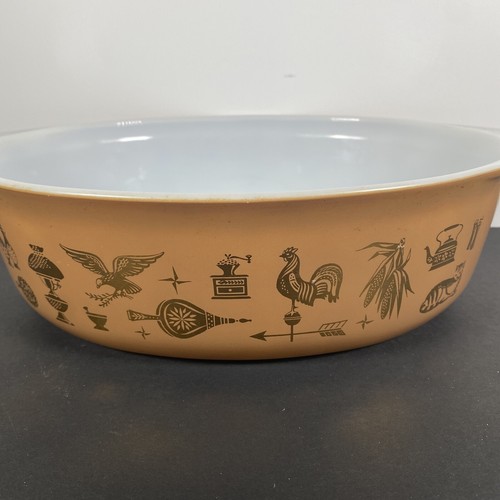 Vintage Pyrex Glass 045 2 1/2 qt Early American Oval Casserole Handled Dish - Picture 2 of 8