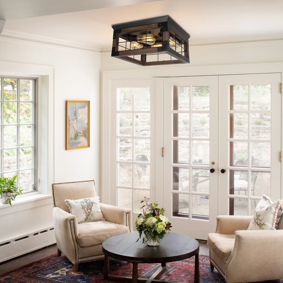 4-Light Ceiling light,semi-recessed ceiling wood lamp for entrance - Image 4 of 4