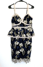 Lulus Dress Womens Small Karina Blue Black Floral Embroidered Mesh Lace Peplum