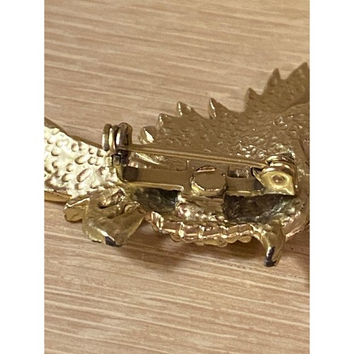 Goldfarbene Strass Vogel Brosche Anstecknadel Vogel grünes Auge Figur Schmuck - Bild 3 von 7