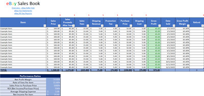 eBay Reseller Bookkeeping Spreadsheet Profit Expense & Inventory Tracker Excel
