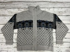VTG London Fog Aztec Thick Acrylic Knit Full Zip Cardigan Sweater Made In USA XL