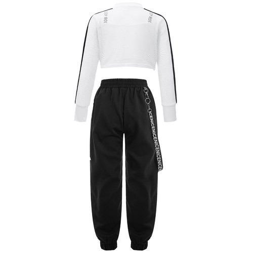 Kids Girls Dance Outfit Metal Chain Pants Hip-hop Dance Clothes 3Pcs Mesh Set - Picture 24 of 32