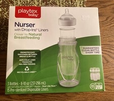 Playtex 2 Nurser Bottles With 10 Drop-Ins Liners 3 Month+ 8-10 Oz NEW Open Box