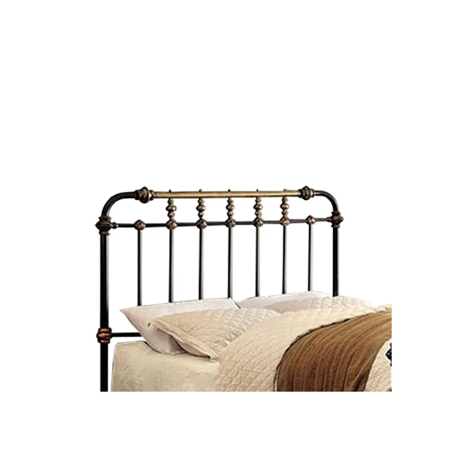 Cabecero Curvo Benzara Metal Tamaño Completo Cama con Husillos, Negro y Dorado Foto 2 de 2
