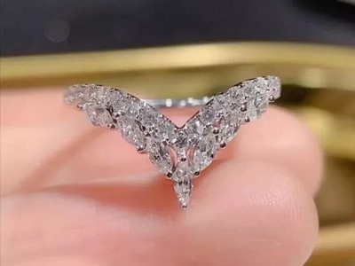 2 Ct Lab Created Diamond 14K White Gold Plated Chevron Wedding Band Women's Ring