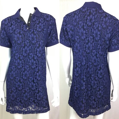 MSGM Italy Women s 40 (US 6) Navy Blue Black Floral Lace Shift Shirt Dress