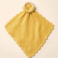 Hearth  Hand Sunny Yellow Knit Baby security blanket lovely with wood ring NWT