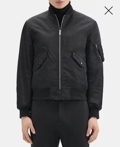 Theory MA-1 Black Bomber Jacket Full Zip Band Collar Nylon Sz S NEW w/ tags - product listing photo