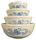 VINTAGE PYREX HOMESTEAD BLUE Mixing BOWL SET OF 4 Nesting 401 402 403 404 EUC