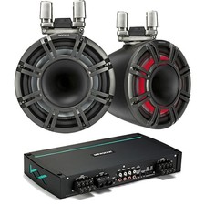 Kicker 44KMTC11 Charcoal 11" Speaker Boat Tower Pair  44KXMA8008 Marine Amp