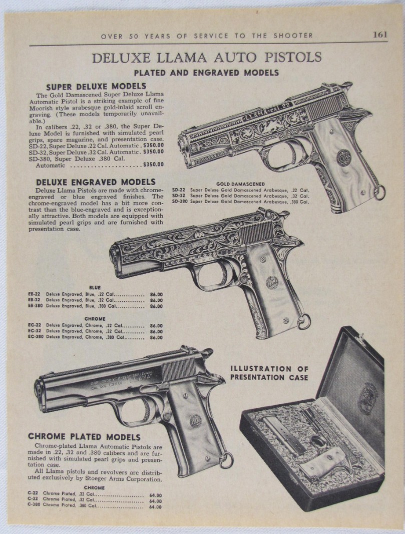 Vintage 1965 LLAMA Deluxe Engraved Pistol Print Ad