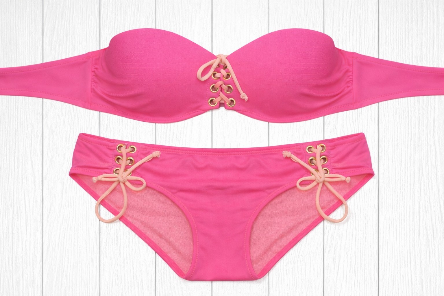 VTG Victoria's Secret Lace Up Corset Bikini Set Bright Pink Y2K RARE M