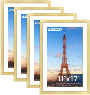 FIXSMITH 11x17 Picture Frame Gold Set of 4, Photo with 11''×17'', Gold*4