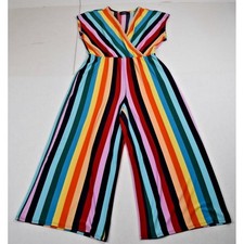 Vintage Sleeveless Jumpsuit MSK Size S/M 90s Brite Rainbow Stripe Belt Tie Sleek