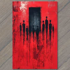 Art Print Abstract Red Black Figures Portal Dystopian Shadows Horror Surreal Mel