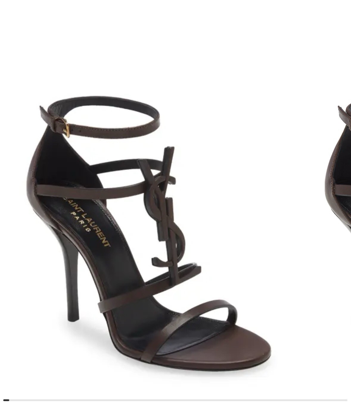 Saint Laurent Cassandra Tmoro sandalo con cinturino in pelle marrone logo YSL tacco a pompa 37