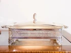 Vintage Fire-King Anchor Hocking 1 Qt Casserole Dish Silverplate Stand Lid #409