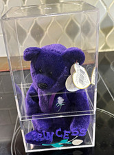 Ty Beanie Babies Princess Diana Purple Bear Plush 1997 Vintage w/ Display Case