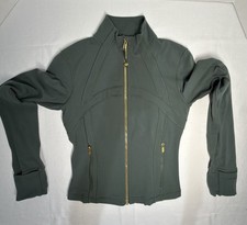 Lululemon Define Cropped Jacket Nulu W3IT2S Dark Forest Green Gold Zip Size 6
