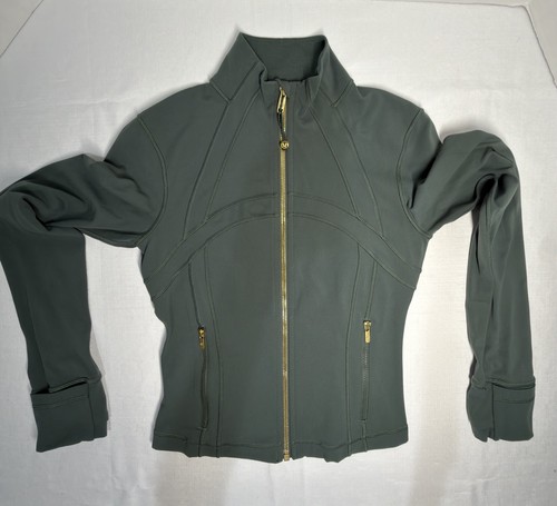 Lululemon Define Cropped Jacket Nulu (W3IT2S) Dark Forest Green Gold Zip Size 6