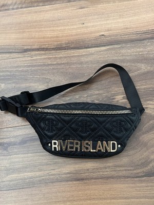 River Island Mädchen Kinder schwarz gesteppt Bauchtasche Gold RI Logo verstellbarer Riemen Hols