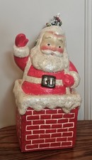 VINTAGE SNOWY SANTA on ROOFTOP W/ CHIMNEY 10 ...