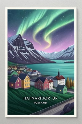 Mesmerizing Hafnarfjörður Iceland Travel Poster - Nordic Charm Art Print A1-A4 P