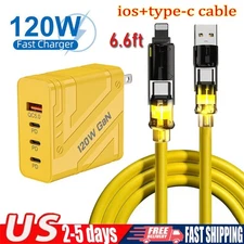 120W Fast Charging Wall Charger ,6ft 4-In-1 Cable For iPhone/Samsung/Type C/iPad