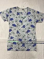 Disney Women's Eeyore Blue Graphic Print Medical Nursing Scrub Top Size Medium