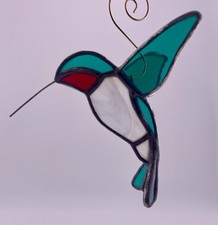 VTG Handmade Stained Glass 3D Flying HUMMINGBIRD Ornament / Suncatcher.