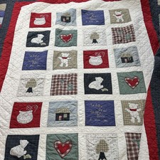 Charming Teddy Bear Applique Patchwork Quilt Blanket "Teddy Bear I Love You"