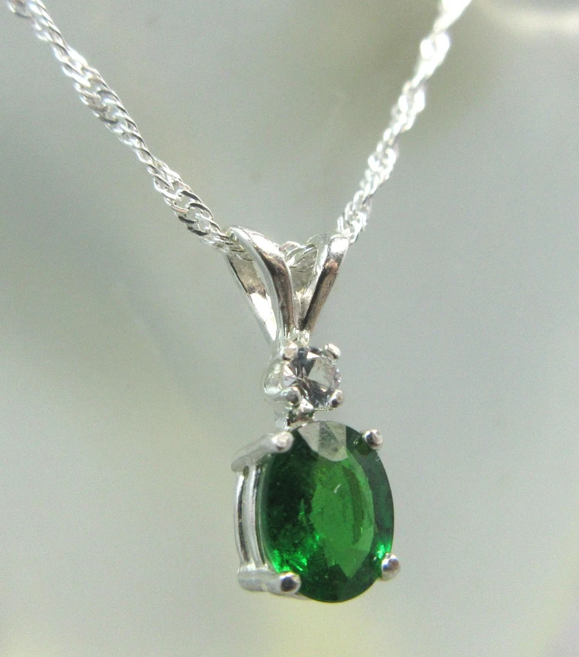 TSAVORITE GRANATE - Trébol - Verde 925 Collar de Plata de Ley Zafiro Blanco acc Foto 2 de 4