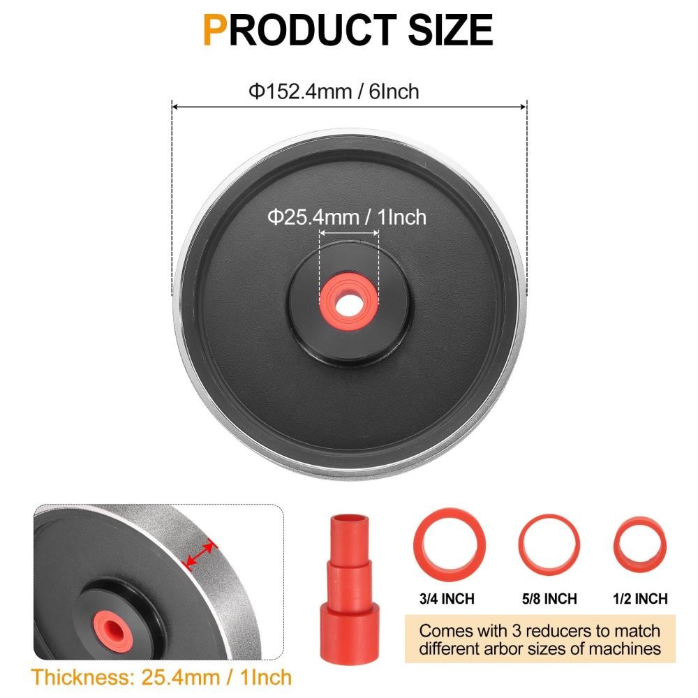 Diamond Lapidary Wheel 6 Inch x 1 Inch Arbor Hole 180 Grit with Reducer;