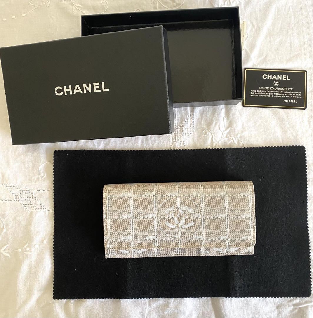 Chanel Travel Line Beige Long Wallet Jacquard Made in France