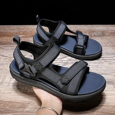 Mens Genuine Leather Sandals Summer Soft Beach Flip Flops Outdoor Roman Shoes - Image 1 of 4