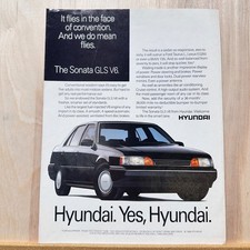 1990 Hyundai Sonata GLS V6 Black Sedan Vintage Print Ad Import Car Advert
