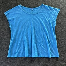 Fresh Produce Blue Slub Knit Cotton Scoop Neck Boxy Top OS Made in USA 22063