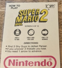1989 Topps Nintendo Scratch Off Card Super Mario Bros 2 Promo f/ Vtg NES Game