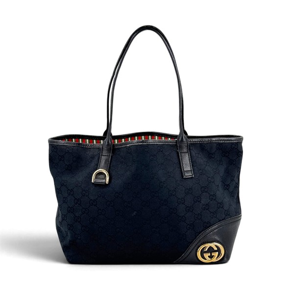 GUCCI GG Twins GG Canvas Black Leather Tote Shoulder Bag 232963