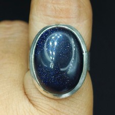 925 Sterling Silver Natural Blue Sunstone Gemstone Handmade Ring Size-7.5 US