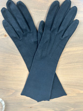 Vintage Womens Size M/L 7 Black Cotton Formal 14" Long Gloves Pleated Front