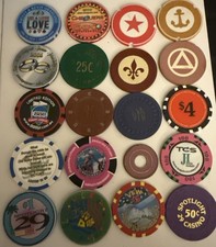 SEVERAL DIFFERENT KINDS OF CASINO CHIPS TOKENS SAMPLES LOT OF 20 BARREL LOT 12
