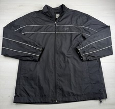 Vtg Nike Windbreaker Jacket Mesh Lined Black Gray Stripes Full Zip Y2K XL FLAW 